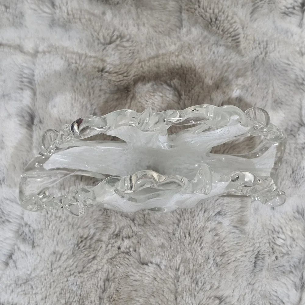 Vintage Murano Art Glass Napkin/Letter Holder White Clear Freeform Splash/Wave